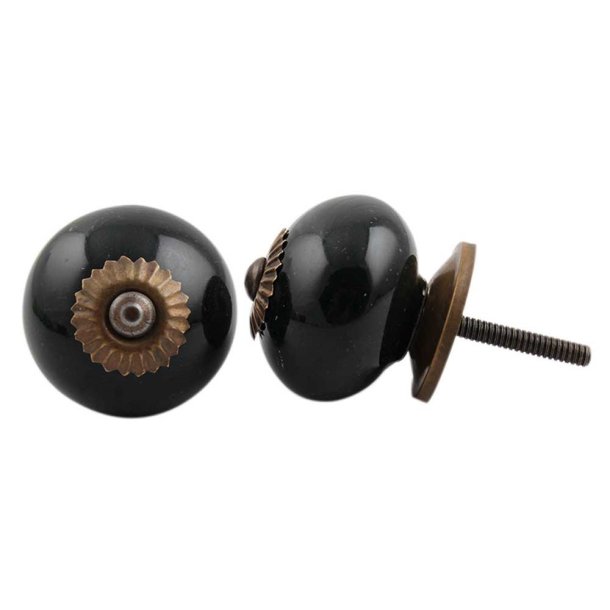  Lundager Sort Keramik Knop, Antique Rosette