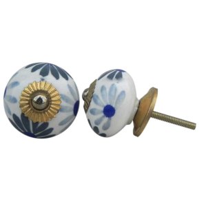 Lundager Greb, Bl� Og Gr� Blomster, Guld Rosette 3,8 cm