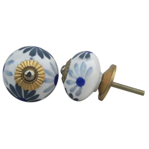 Lundager Greb, Bl� Og Gr� Blomster, Guld Rosette 3,8 cm