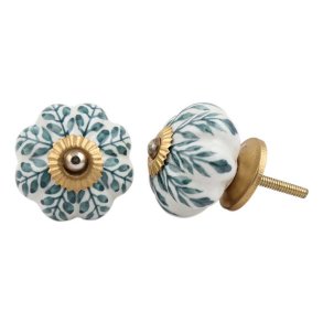  La Finesse Hvid Knop Med Gr�n Blad M�nster, Guld Roset