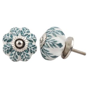 La Finesse Hvid Knop Med Gr�n Blad M�nster, S�lv Roset