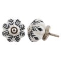 Lundager Hvid Knop, Sorte Bladranker, S�lv Roset 3,8 cm