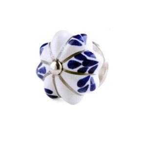 La Finesse Hvid Knop, Med Bl�t Blad Og S�lvfarvede Striber