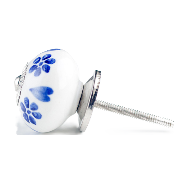 La Finesse Hvid Knop, Bl� Blomster Og Hjerter