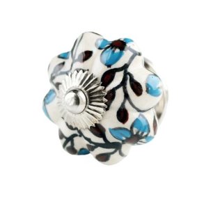 La Finesse Hvid Knop Med Brune Og Bl Blade