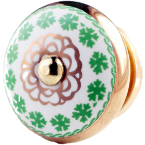 La Finesse Guldfarvet Keramik Knop, Gr�n Blomsterkrans