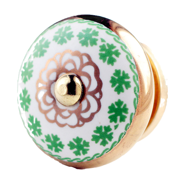 La Finesse Guldfarvet Keramik Knop, Gr�n Blomsterkrans