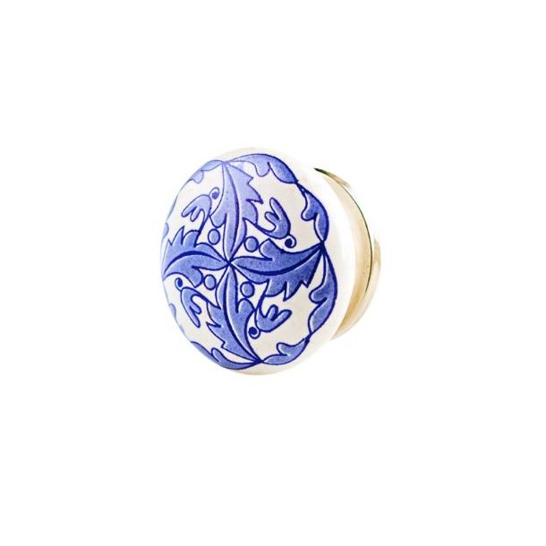 La Finesse Hvid knop Med Bl� Bladm�nster