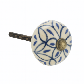 Madam Stoltz H�ndmalet Porcel�n Knop, Bl�/Sort