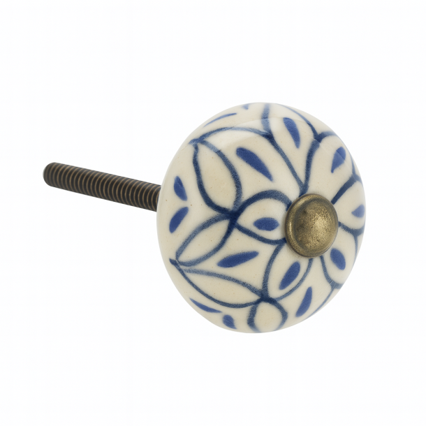 Madam Stoltz H�ndmalet Porcel�n Knop, Bl�/Sort