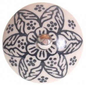 La Finesse Knop Porceln blomst, Sort/hvid