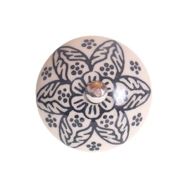 La Finesse Knop Porcel�n blomst, Sort/hvid