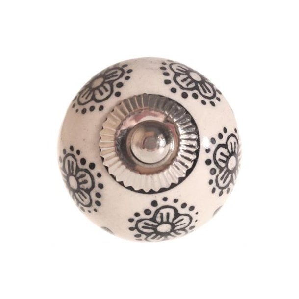 La Finesse Knop Porcel�n Blomst, Sort/Hvid