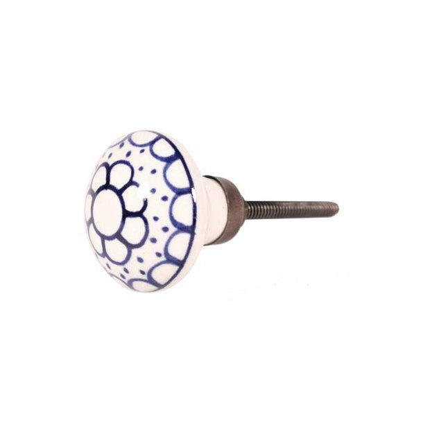 La Finesse Hvid Knop Med Bl�t Cirkel M�nster