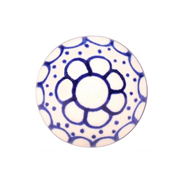 La Finesse Hvid Knop Med Bl�t Cirkel M�nster