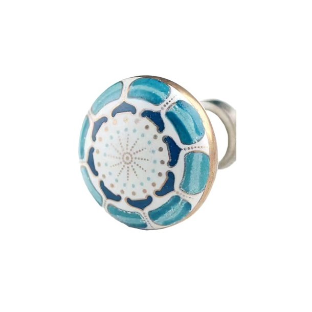 La Finesse Hvid Knop, Bl�t, Turkis og Guld M�nster