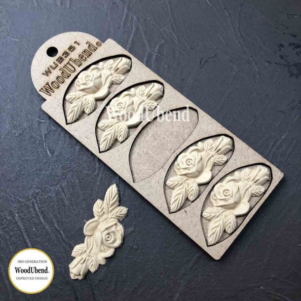 WoodUbend Trudskring Rose med blade, 3x7 cm.