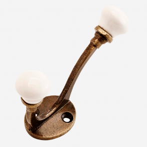 Madam Stoltz Dobbelt knage i jern med porcelns knop, hvid