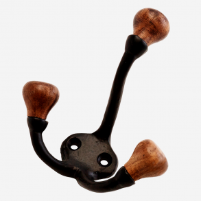 Madam Stoltz 3-dobbelt knage i jern med tr knopper, Sort