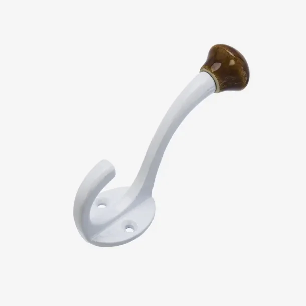 Madam Stoltz Dobbelt Hvid Jern Knage Med Brun Porcelns Knop