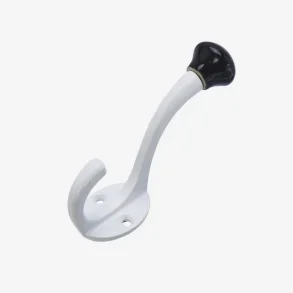 Madam Stoltz Dobbelt Hvid Jern Knage Med Sort Porcelns Knop